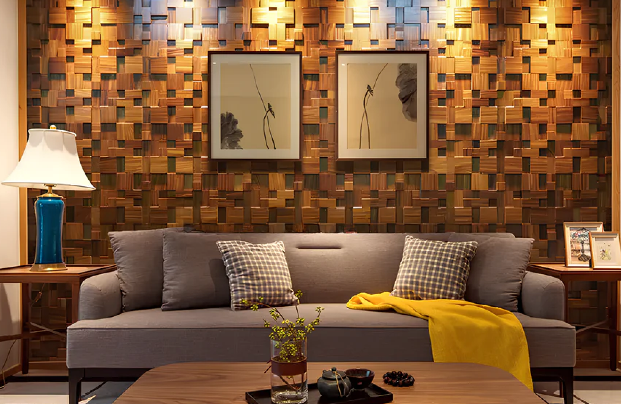 Geometric Design Wood Trim Accent Wall