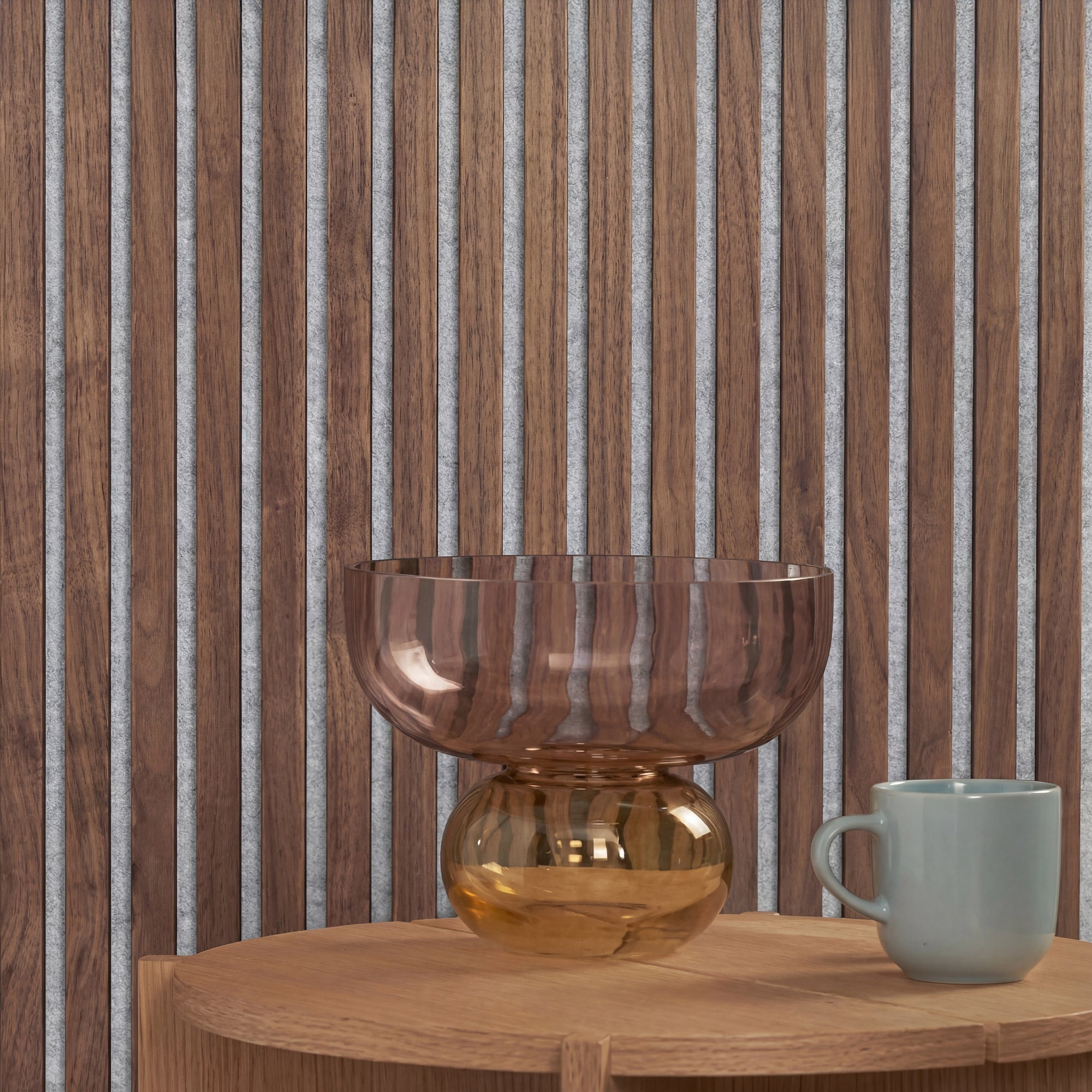 American Acoustic Slat White Felt Wood Wall Panels - Walnut - View 8