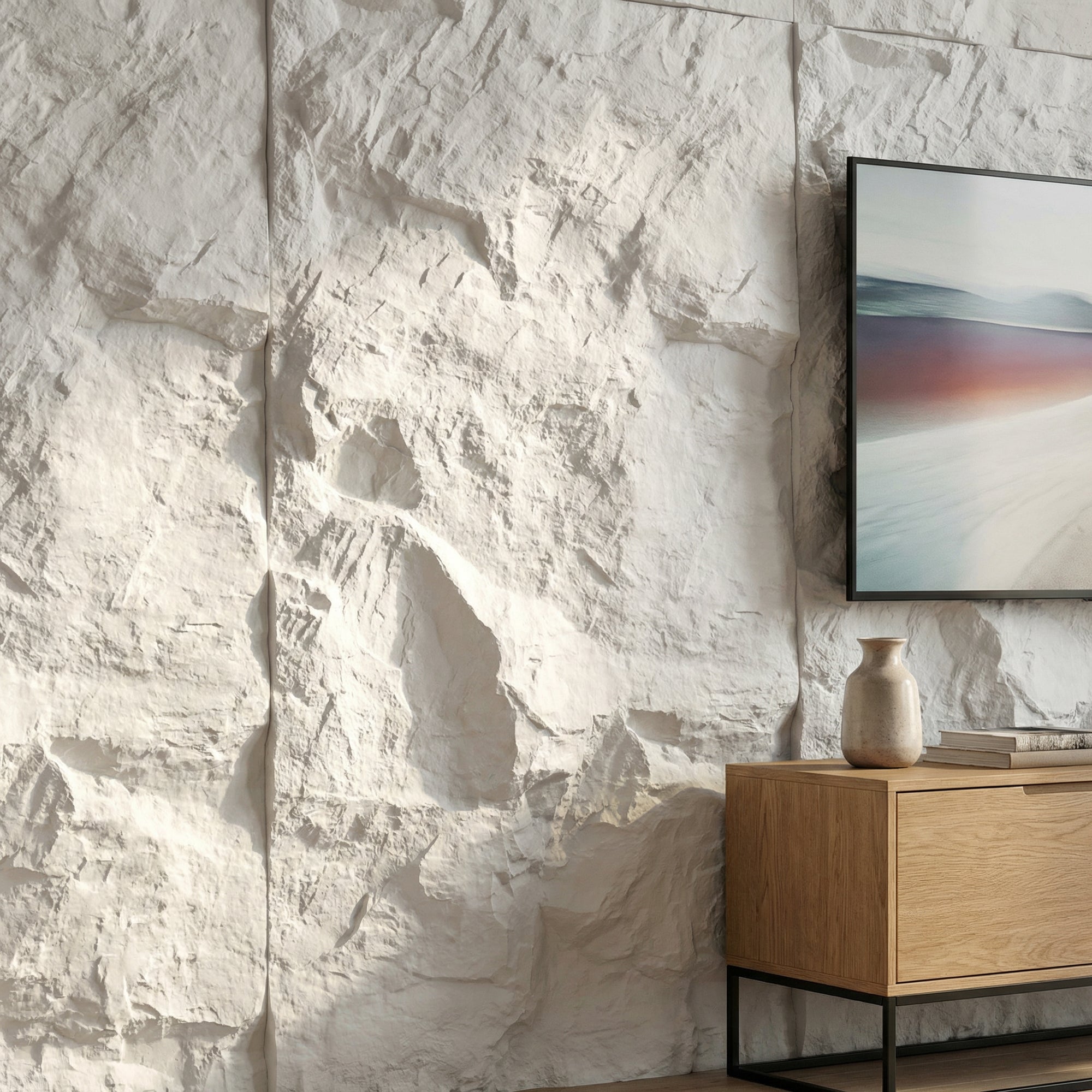 White Faux Stone Wall Panels: Clean Texture for Minimalist Interiors
