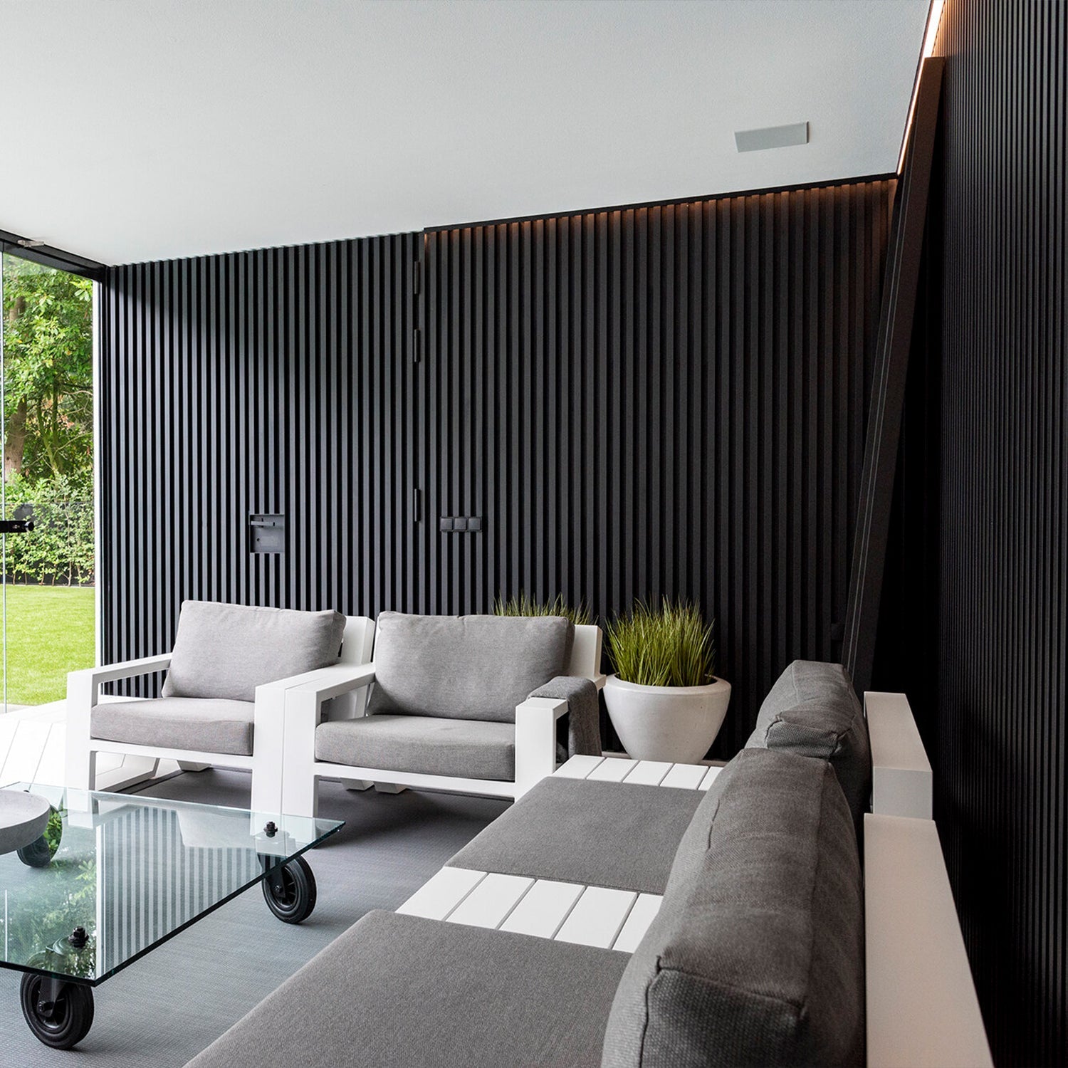family room backfield with acoustic wall panels