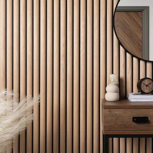 Acoustic Curve Wood Wall Panels in Golden Oak — view 1