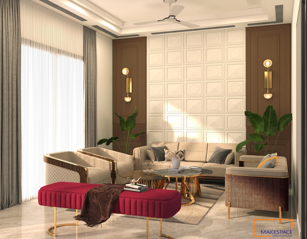 Panel Hub living room feature wall with natural wood panels adding warmth and depth