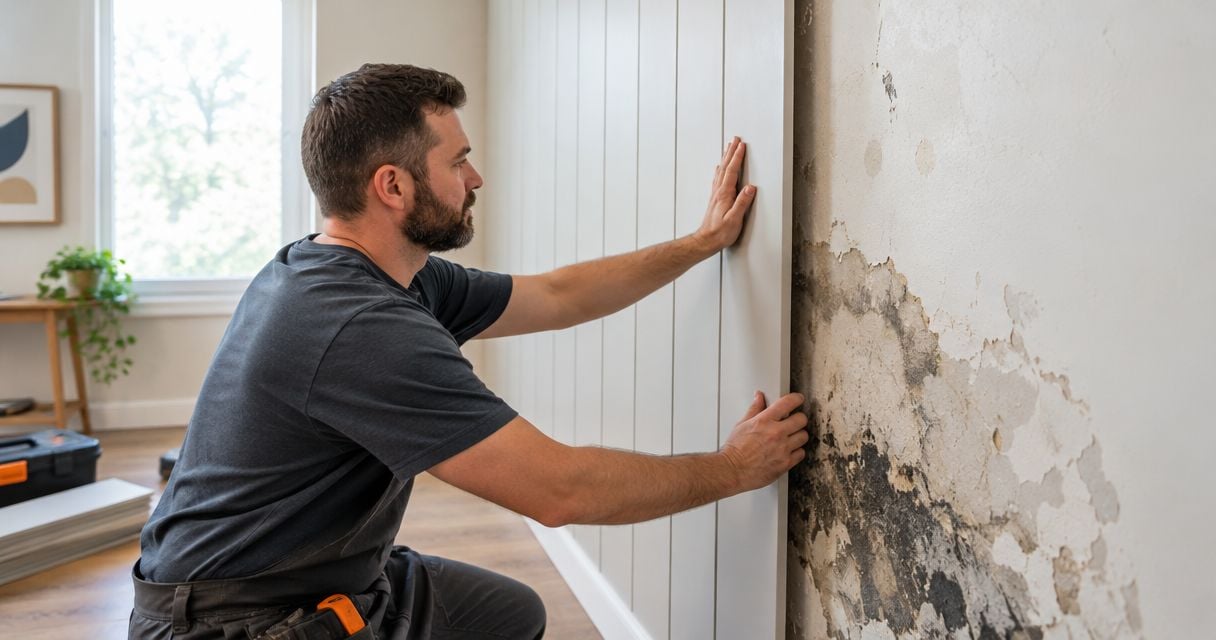 Can you install wall panels over water-damaged drywall?