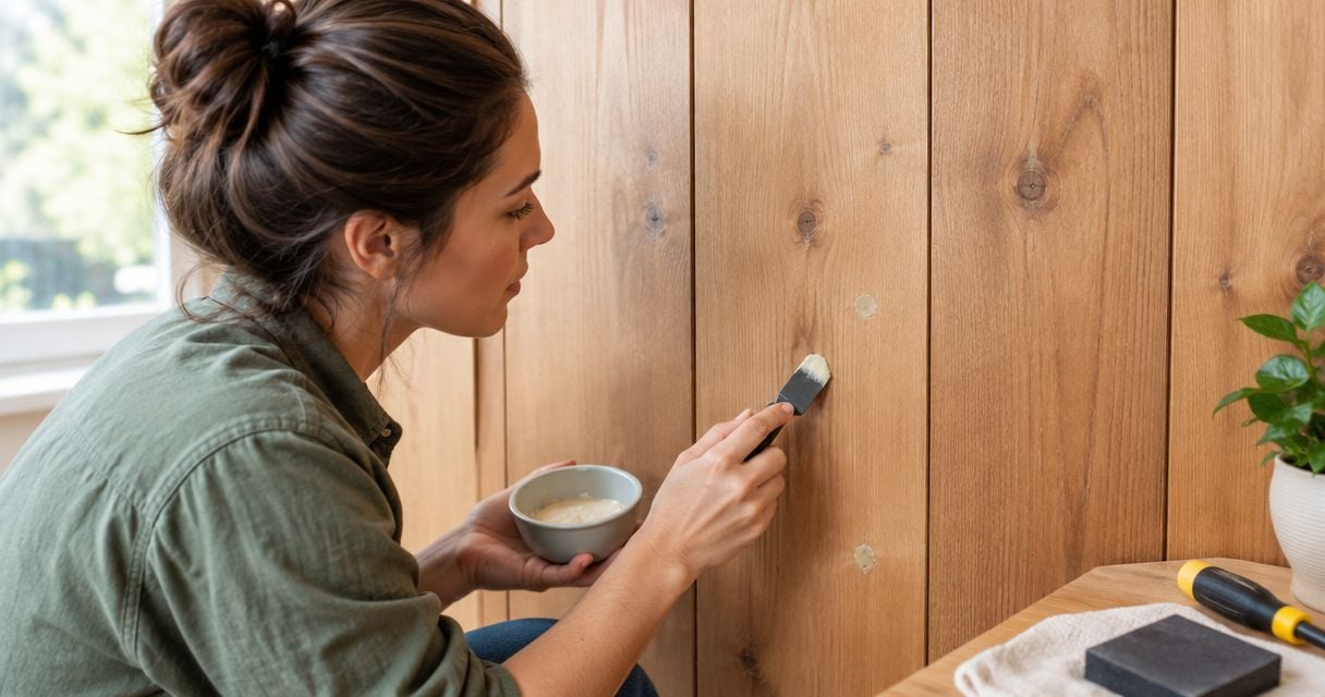 How do you fill nail holes in wood wall paneling?