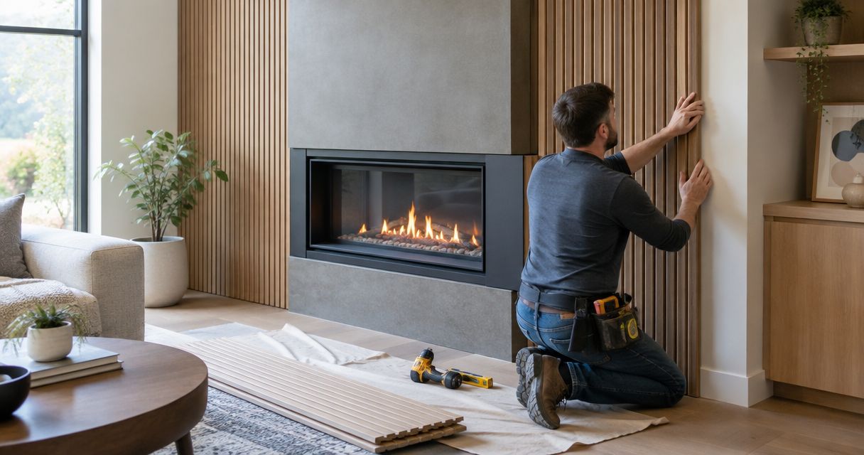 Installing wall panels around a gas fireplace safely