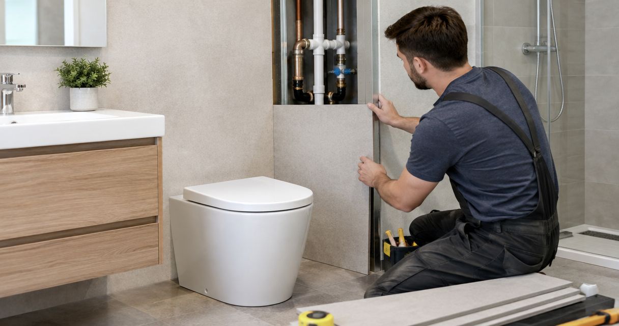 Installing wall panels around bathroom plumbing fixtures