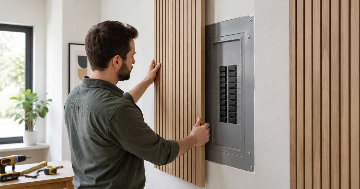 Installing wall panels around electrical breaker panels